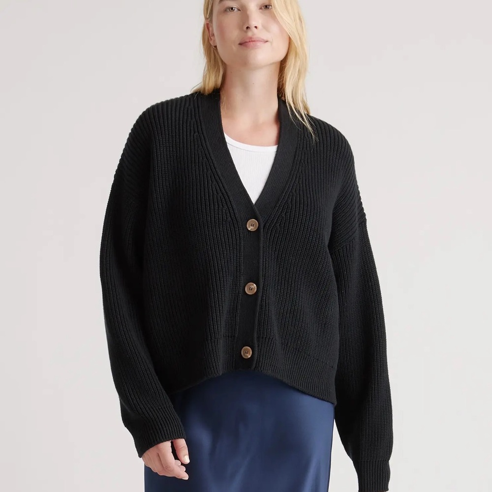 Quince Fisherman Boxy Cardigan Black Size L